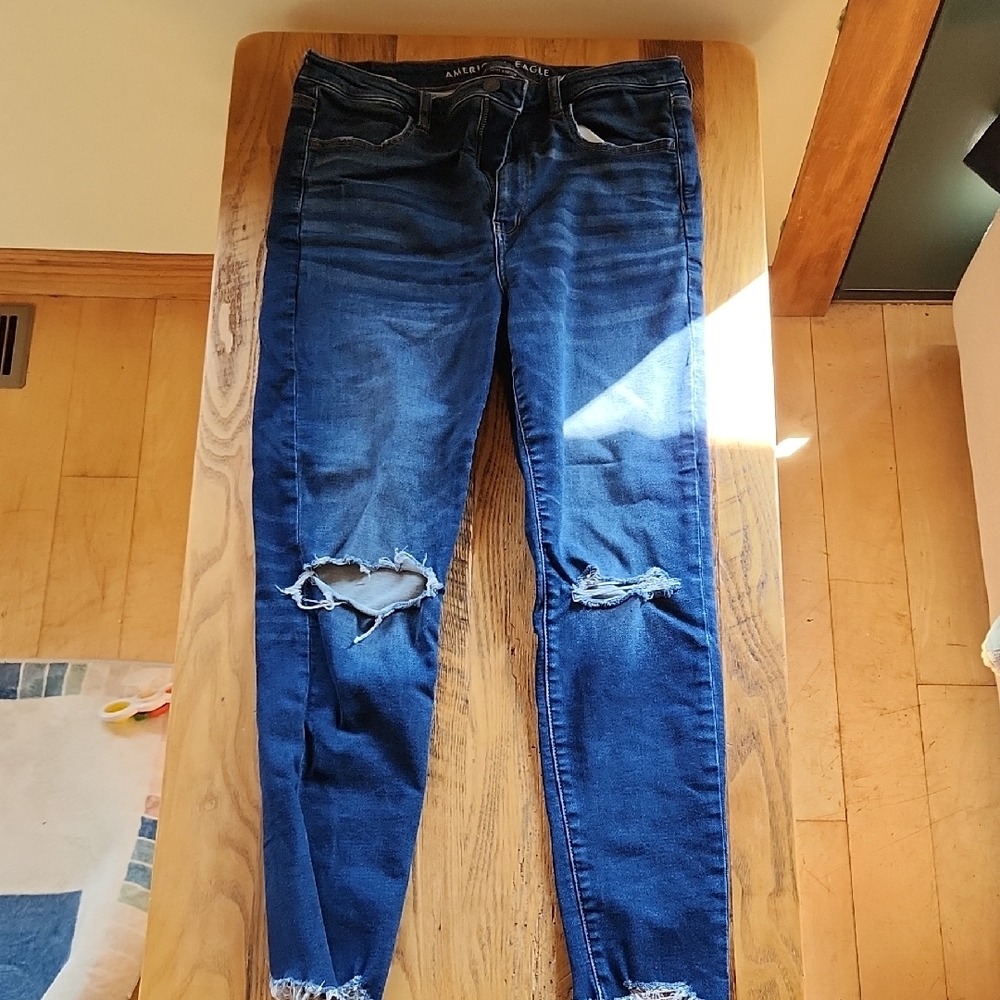 American Eagle Outfitters High Rise Blue Distressed Jeans